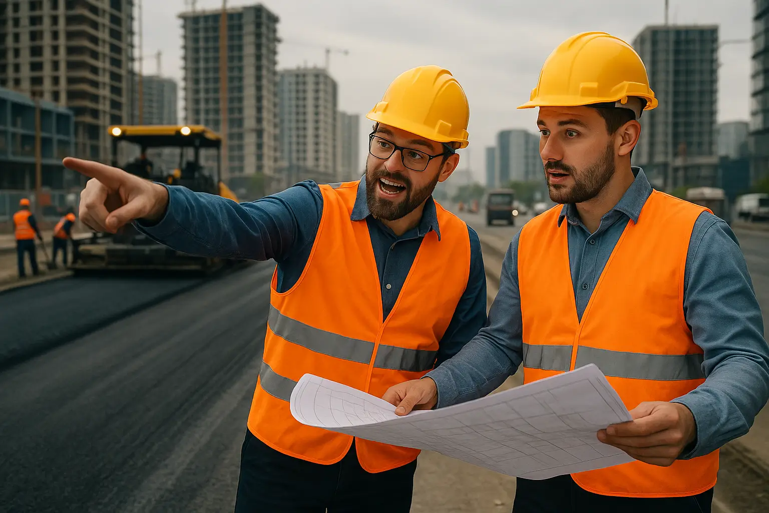 инженеры обсуждают дорожные работы